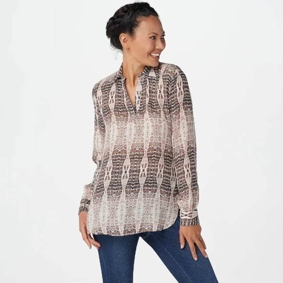 Haute Hippie Tribe Harper Snake Print Semi-Sheer Long Sleeve Blouse - Size S - Picture 1 of 14